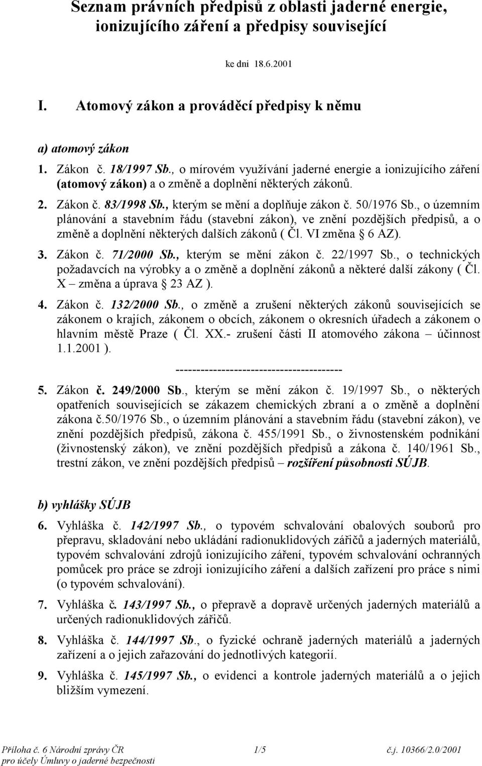 , o územním plánování a stavebním řádu (stavební zákon), ve znění pozdějších předpisů, a o změně a doplnění některých dalších zákonů ( Čl. VI změna 6 AZ). 3. Zákon č. 71/2000 Sb.