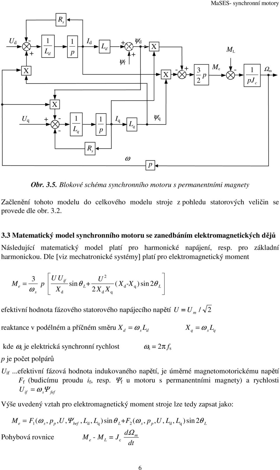 Dle [viz echaronické yéy] laí ro elekroagneický oen 3 M U U e i U - in θ ( ) in θ eekivní honoa ázového aorového naájecího naěí U reakance v oélné a říčné ěru ke je elekrická ynchronní rychlo je oče