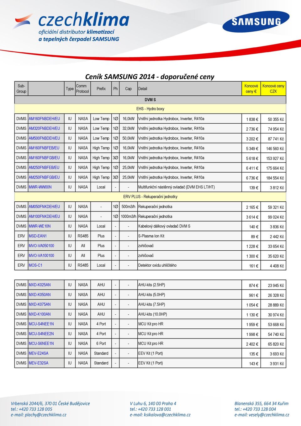 Vnitřní jednotka Hydrobox, Inverter, R410a 5 349 146 560 Kč DVMS AM160FNBFGB/EU IU NASA High Temp 3Ø 16,0kW Vnitřní jednotka Hydrobox, Inverter, R410a 5 618 153 927 Kč DVMS AM250FNBFEB/EU IU NASA