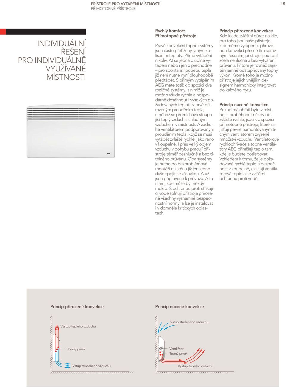 S přímým vytápěním AEG máte totiž k dispozici dva rozličné systémy, s nimiž je možno všude rychle a hospodárně dosáhnout i vysokých požadovaných teplot: zaprvé přirozeným prouděním tepla, u něhož se