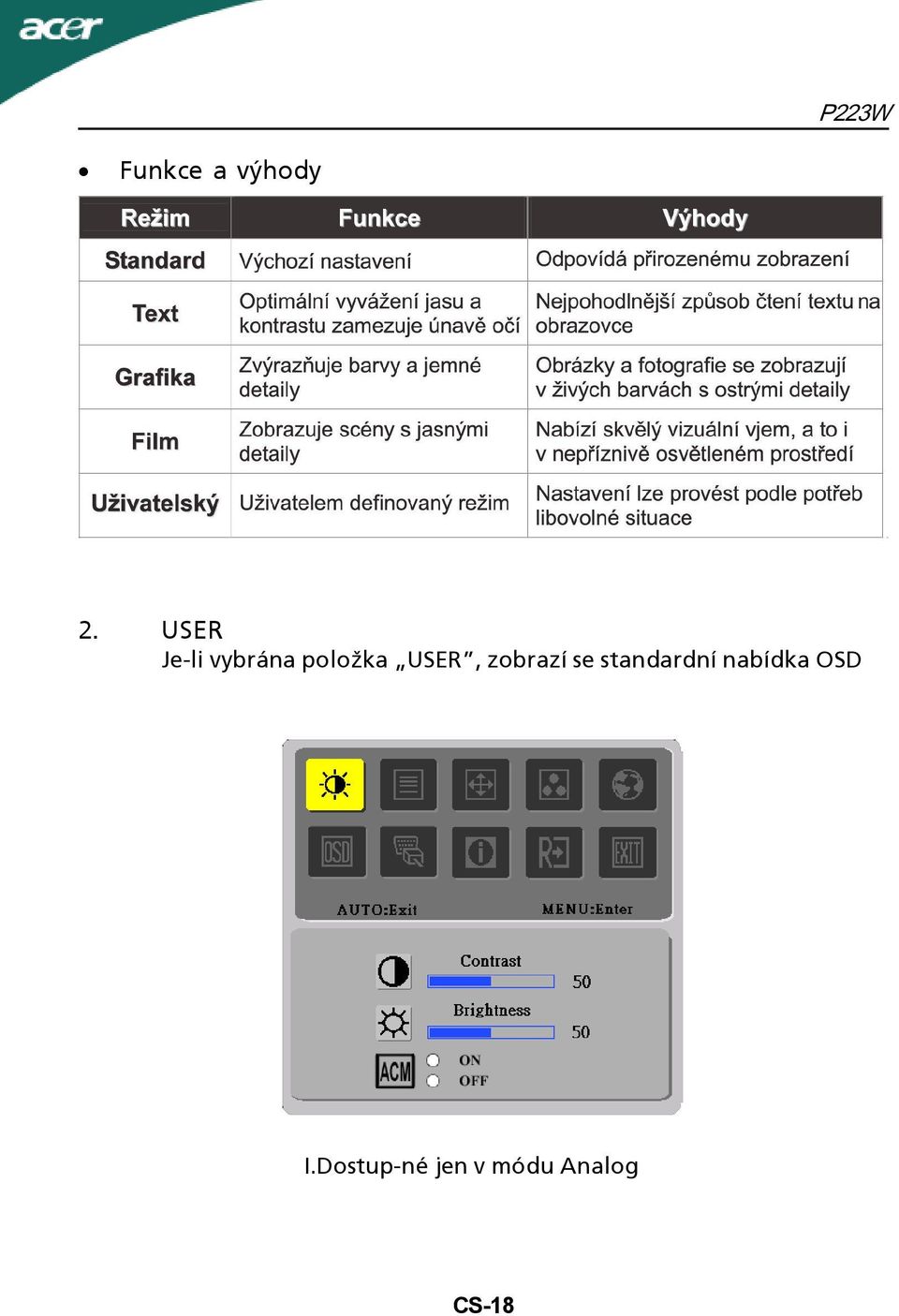 USER, zobrazí se standardní