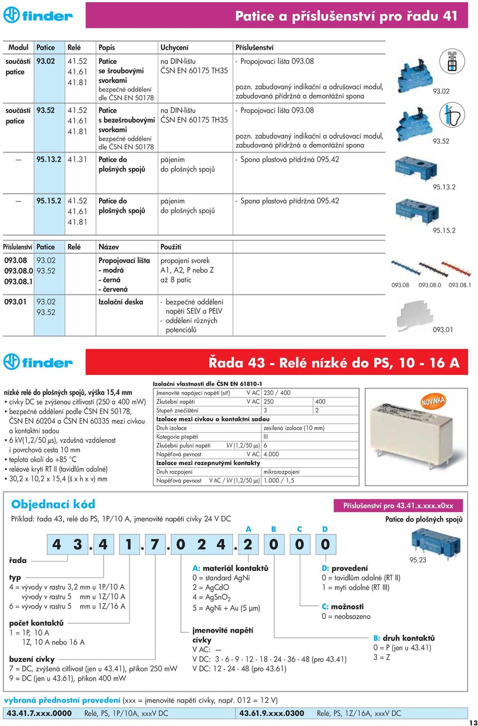 81 s bezešroubovými bezpečné odd lení dle ČSN EN 50178 na DN-lištu - Propojovací lišta 093.08 pozn. zabudovaný indikační a odrušovací modul, zabudovaná p ídržná a demontážní spona 93.52 95.13.2 41.