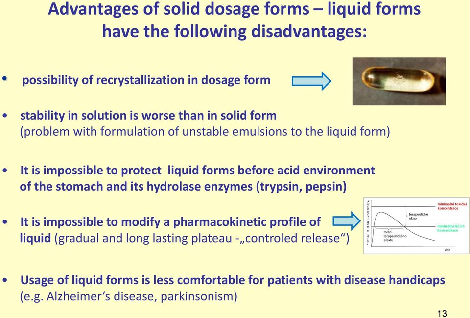 environment of the stomach and its hydrolase enzymes (trypsin, pepsin) It is impossible to modify a pharmacokinetic profile of liquid (gradual and long