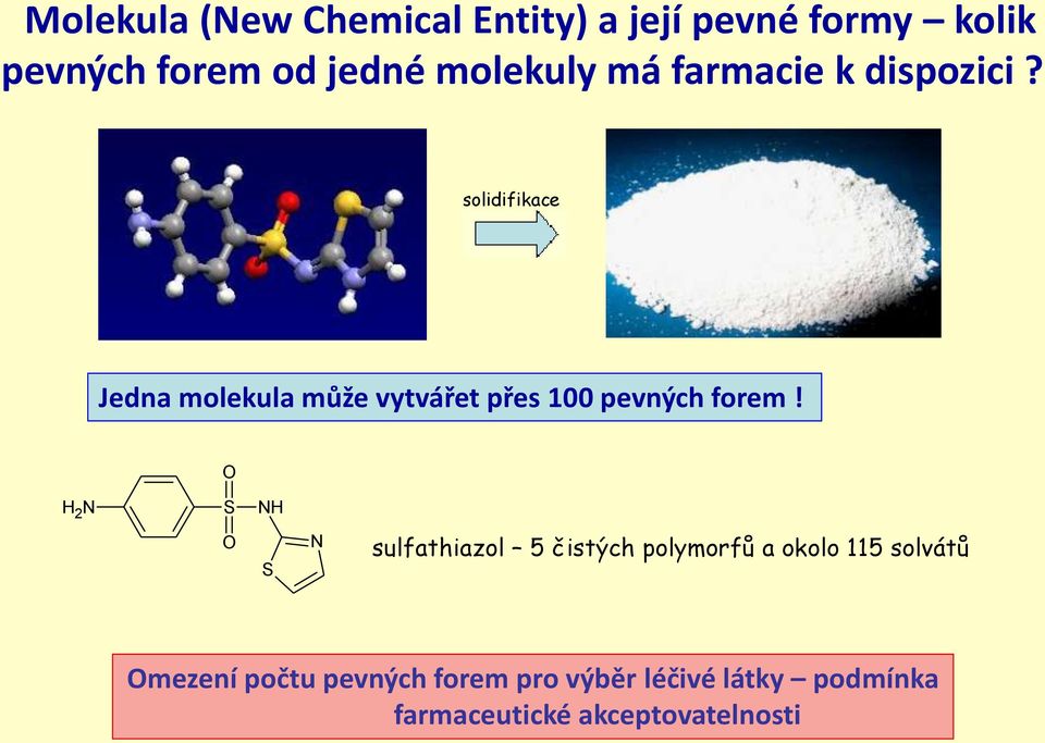 solidifikace Jedna molekula může vytvářet přes 100 pevných forem!