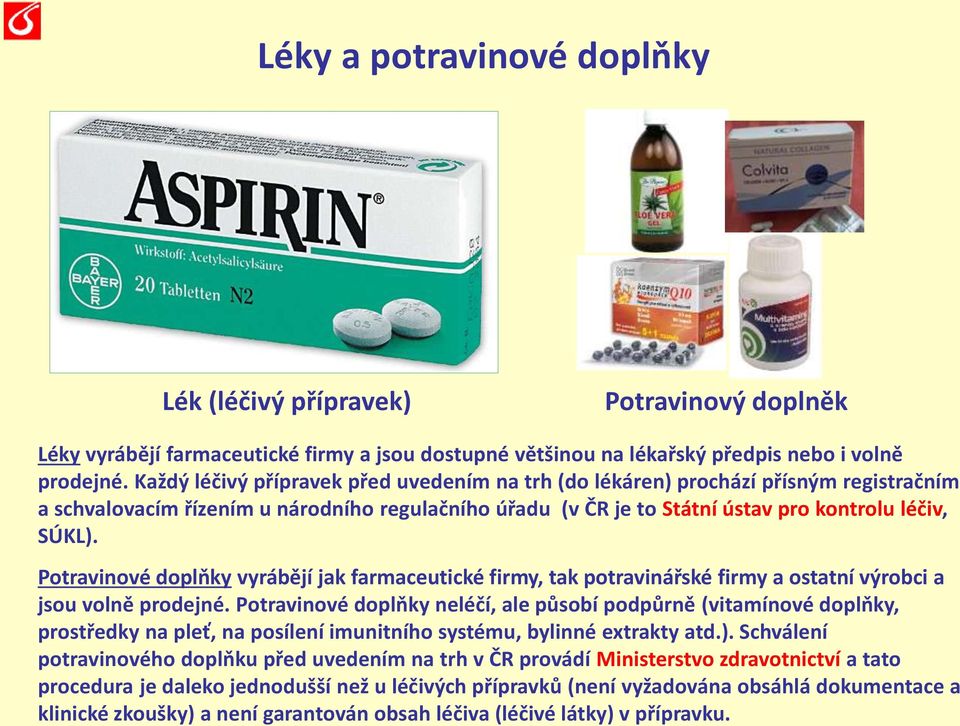 Potravinové doplňky vyrábějí jak farmaceutické firmy, tak potravinářské firmy a ostatní výrobci a jsou volně prodejné.