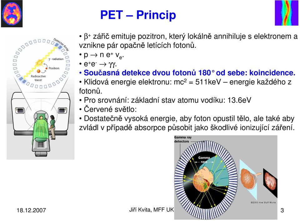 Klidová energie elektronu: mc 2 = 511keV energie každého z fotonů. Pro srovnání: základní stav atomu vodíku: 13.