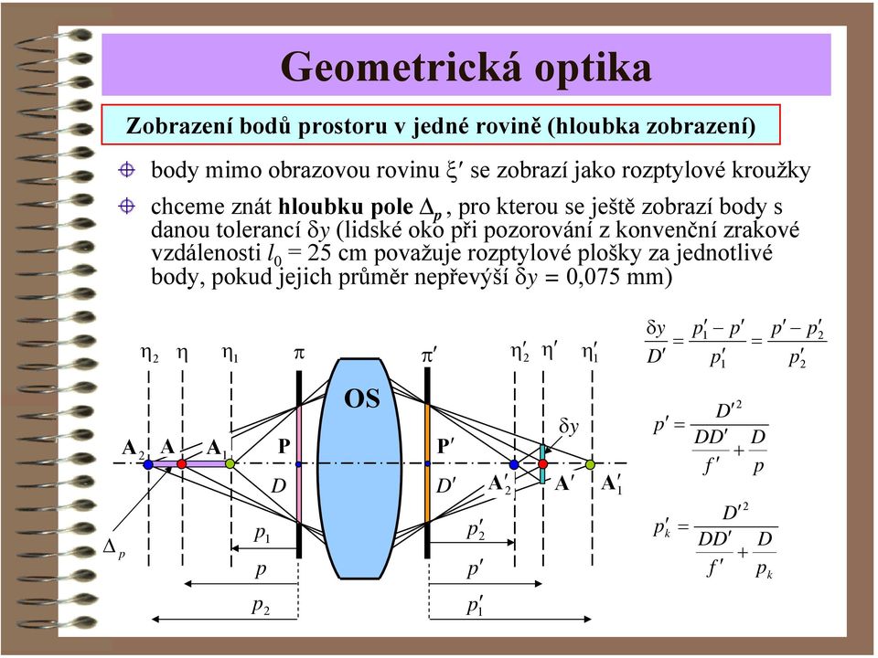 s danou tolerancí δy (lidsé oo ři ozorování z onvenční zraové vzdálenosti l 0 5 cm ovažuje