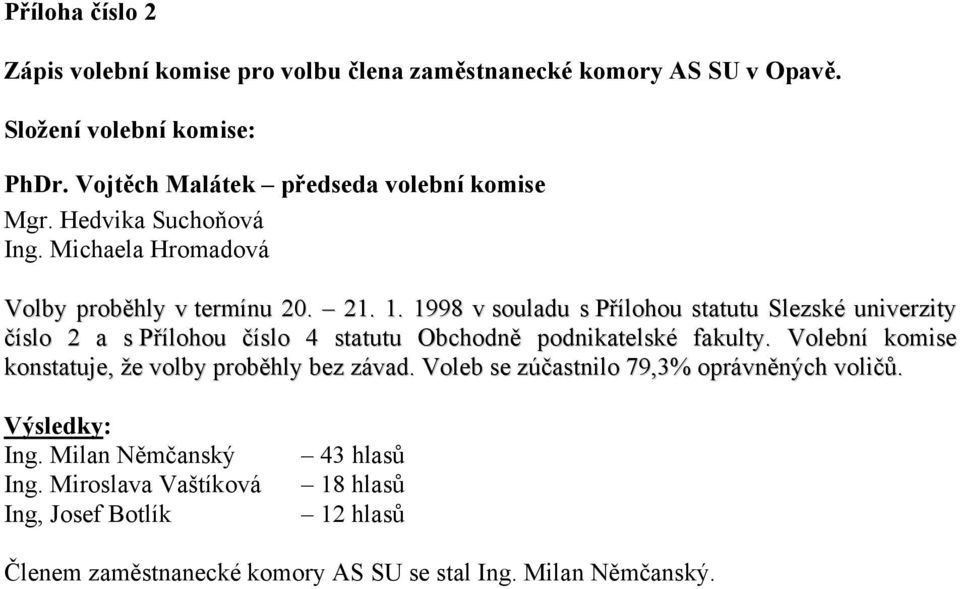 1998 v souladu s Přílohou statutu Slezské univerzity číslo 2 a s Přílohou číslo 4 statutu Obchodně podnikatelské fakulty.