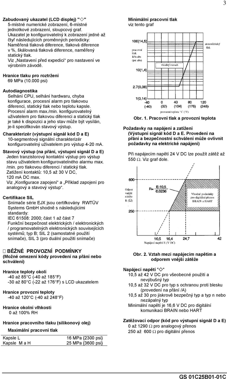 Viz Nastavení před expedicí pro nastavení ve výrobním závodě. Minimální pracovní tlak viz tento graf Hranice tlaku pro roztržení 69 MPa (10.