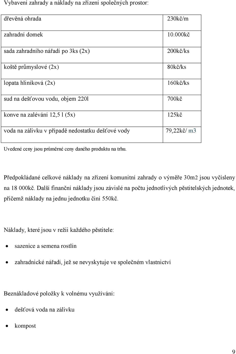 000kč 200kč/ks 80kč/ks 160kč/ks 700kč 125kč 79,22kč/ m3 Uvedené ceny jsou průměrné ceny daného produktu na trhu.