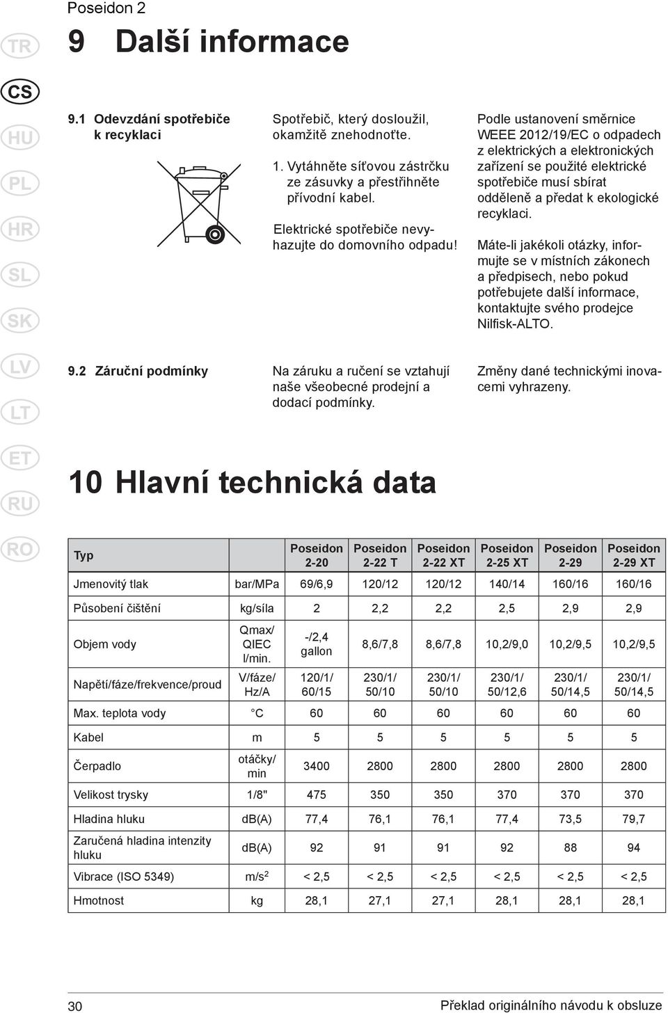 Podle ustanovení směrnice WEEE 2012/19/EC o odpadech z elektrických a elektro nických zařízení se použité elektrické spotřebiče musí sbírat odděleně a předat k ekologické recyklaci.