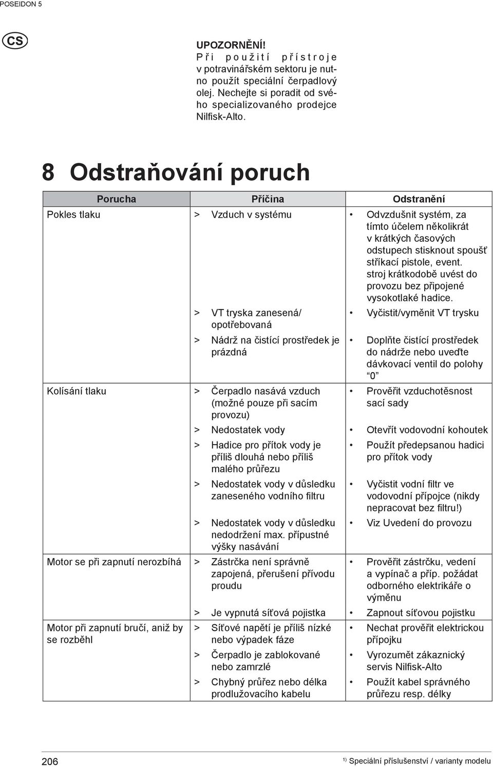 stroj krátkodobě uvést do provozu bez připojené vysokotlaké hadice.