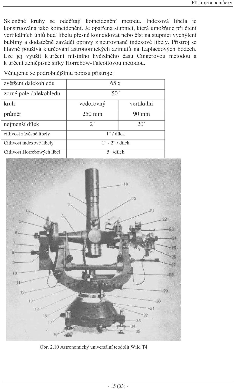 Pístroj se hlavn používá k urování astronomických azimut na Laplaceových bodech. Lze jej využít k urení místního hvzdného asu Cingerovou metodou a k urení zempisné šíky Horrebow-Talcottovou metodou.