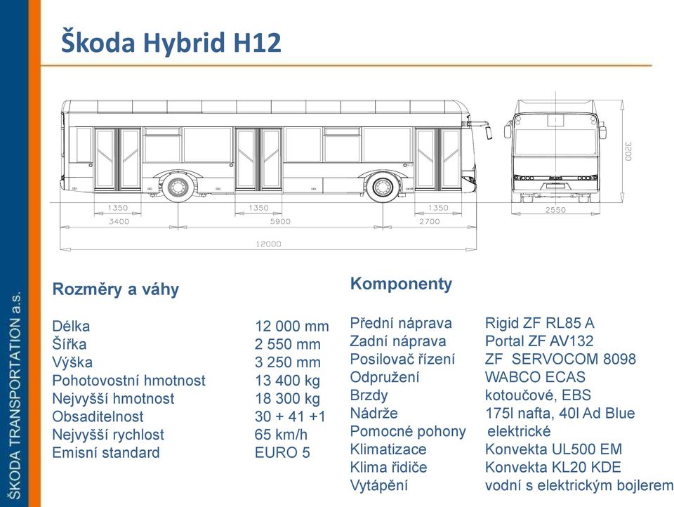 Zadní náprava Portal ZF AV132 Posilovač řízení ZF SERVOCOM 8098 Odpružení WABCO ECAS Brzdy kotoučové, EBS Nádrže 175l nafta, 40l