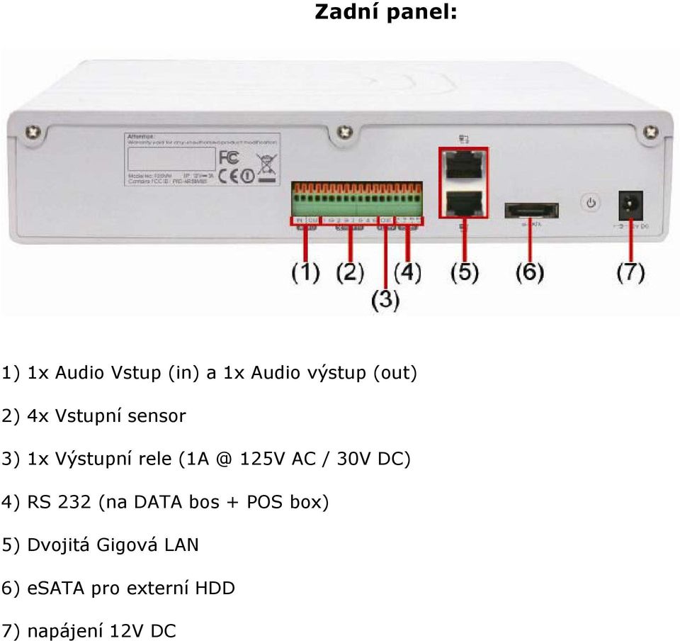 125V AC / 30V DC) 4) RS 232 (na DATA bos + POS box) 5)