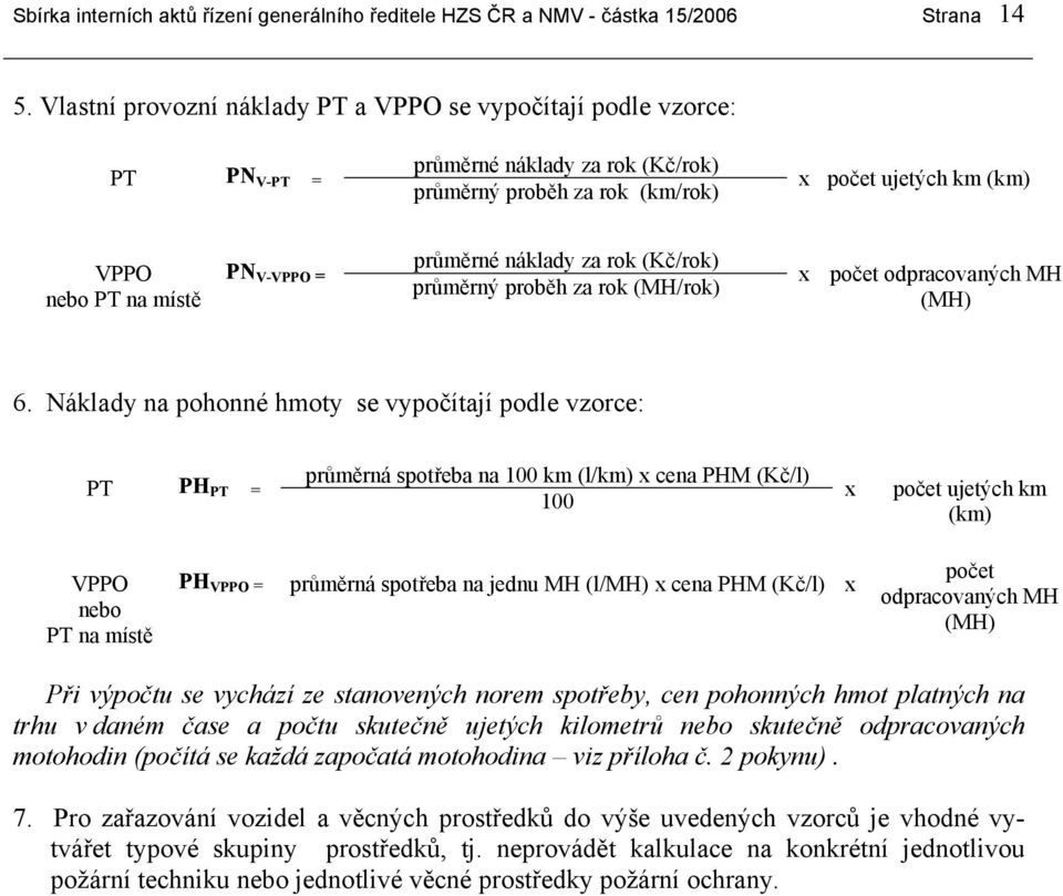 průměrné náklady za rok (Kč/rok) průměrný proběh za rok (MH/rok) x počet odpracovaných MH (MH) 6.