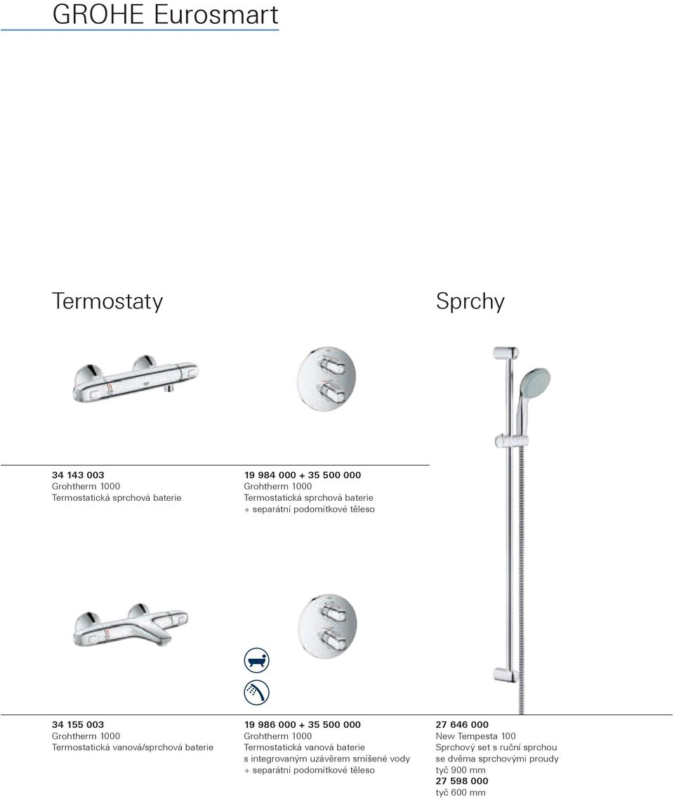 baterie 19 986 000 + 35 500 000 Grohtherm 1000 Termostatická vanová baterie s integrovaným uzávěrem smíšené vody + separátní