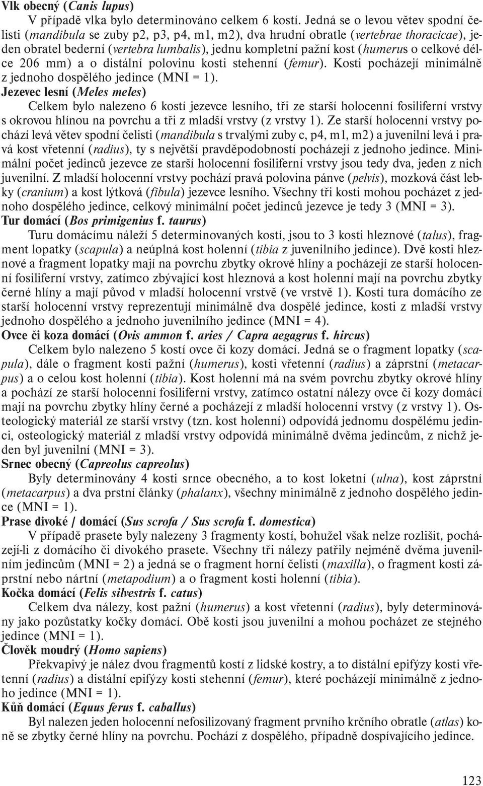 o celkové délce 206 mm) a o distální polovinu kosti stehenní (femur). Kosti pocházejí minimálně z jednoho dospělého jedince (MNI = 1).