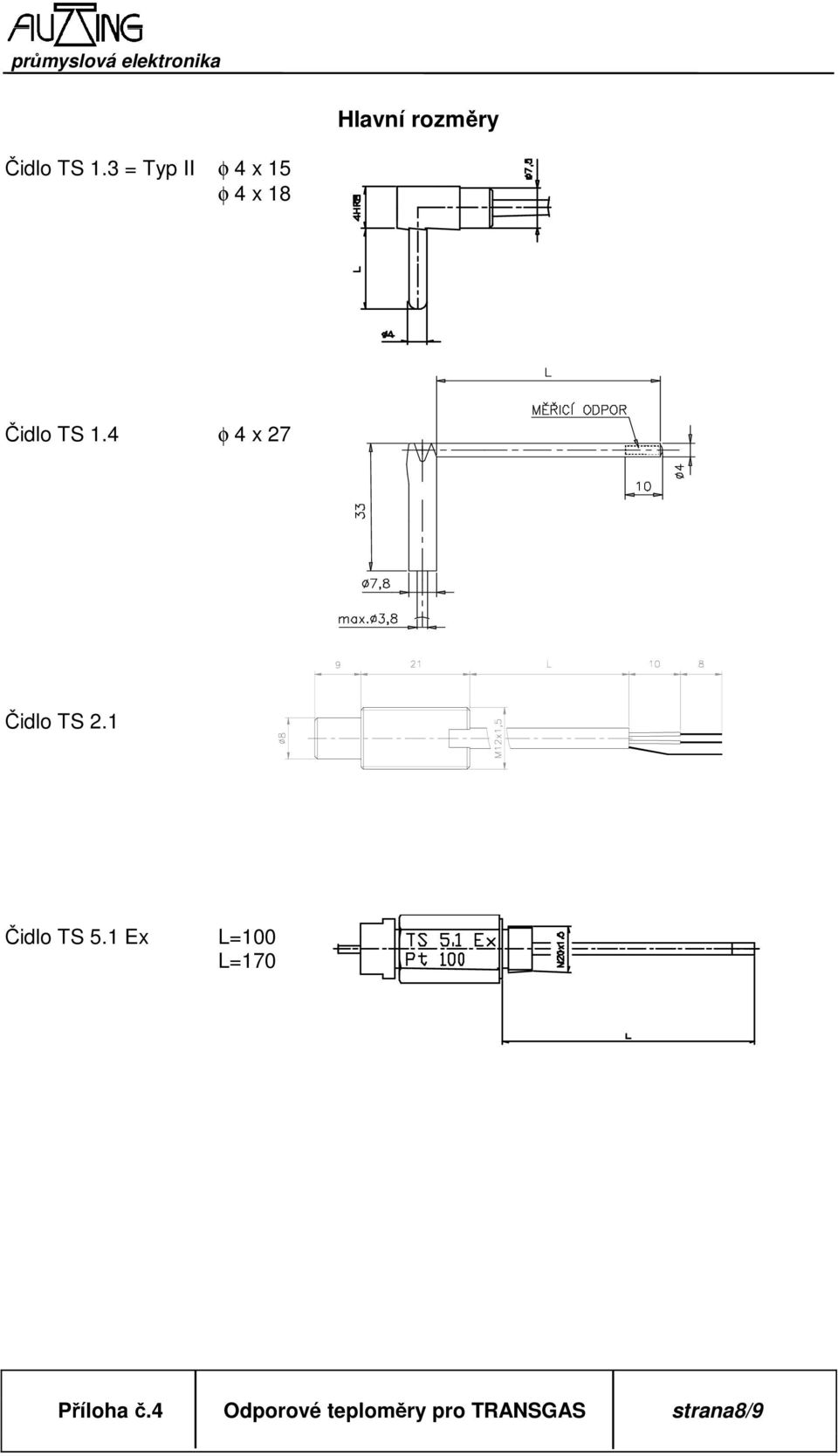 4 φ 4 x 27 Čidlo TS 2.1 Čidlo TS 5.