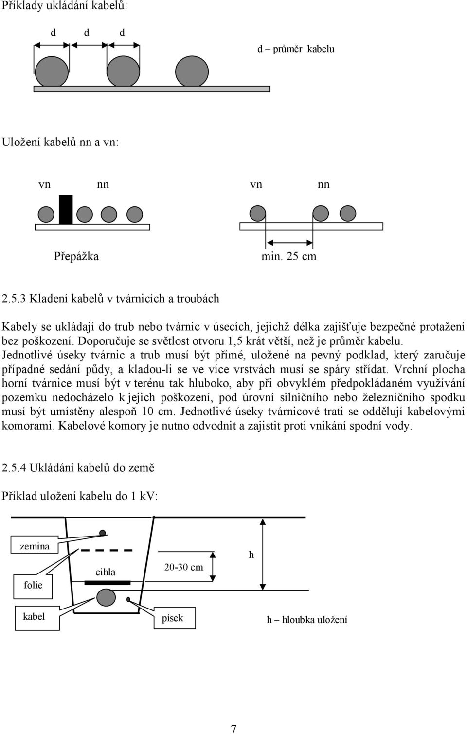 Doporučuje se světlost otvoru 1,5 krát větší, než je průměr kabelu.