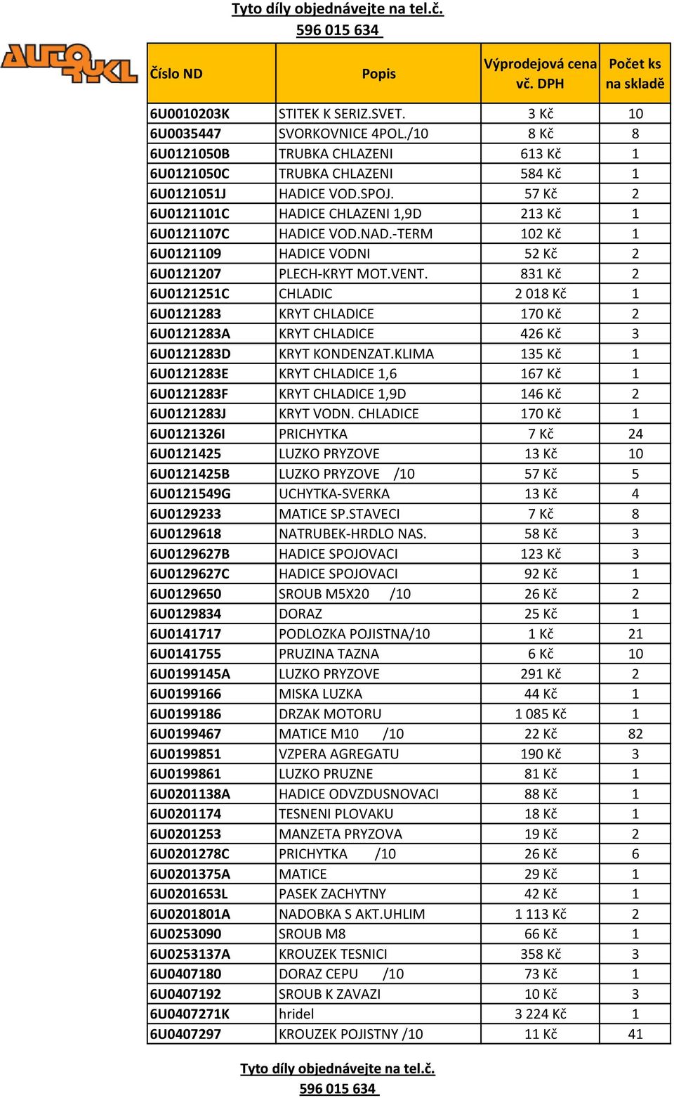 -TERM 102 Kč 1 6U0121109 HADICE VODNI 52 Kč 2 6U0121207 PLECH-KRYT MOT.VENT.