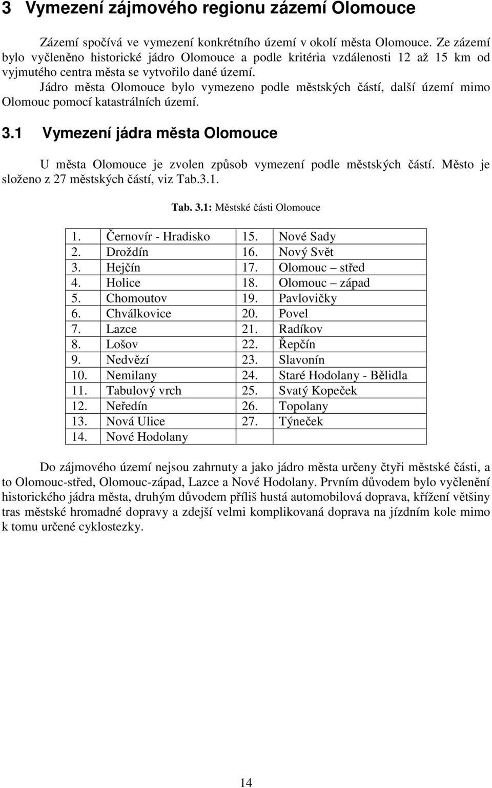 Jádro města Olomouce bylo vymezeno podle městských částí, další území mimo Olomouc pomocí katastrálních území. 3.