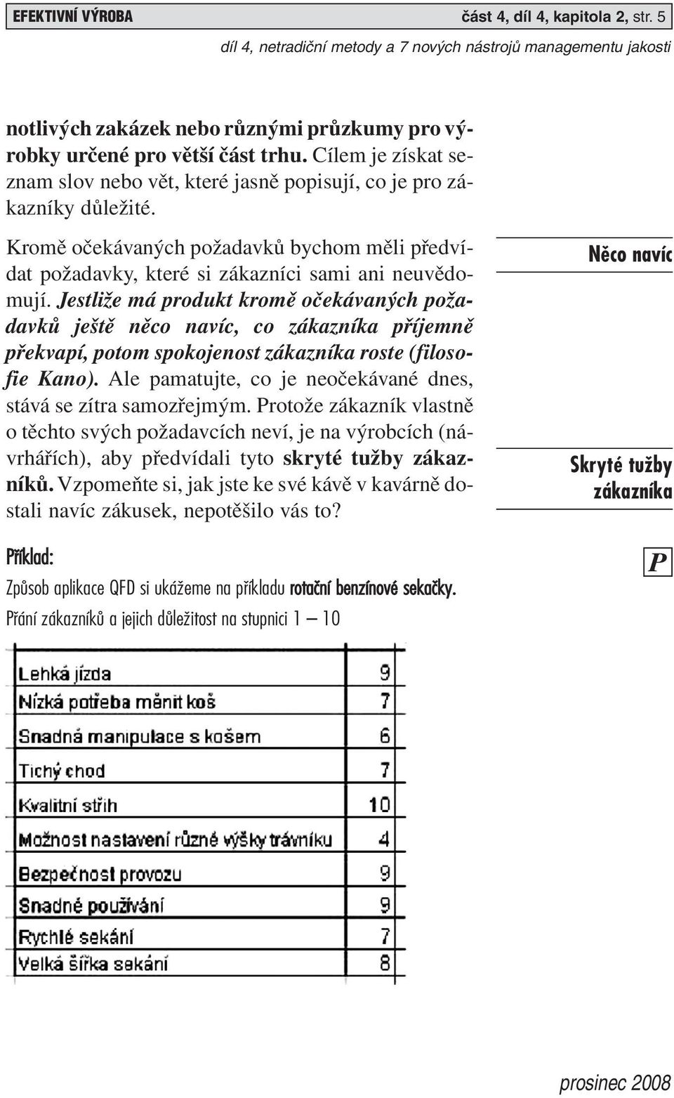 Jestliže má produkt kromě očekávaných požadavků ještě něco navíc, co zákazníka příjemně překvapí, potom spokojenost zákazníka roste (filosofie Kano).