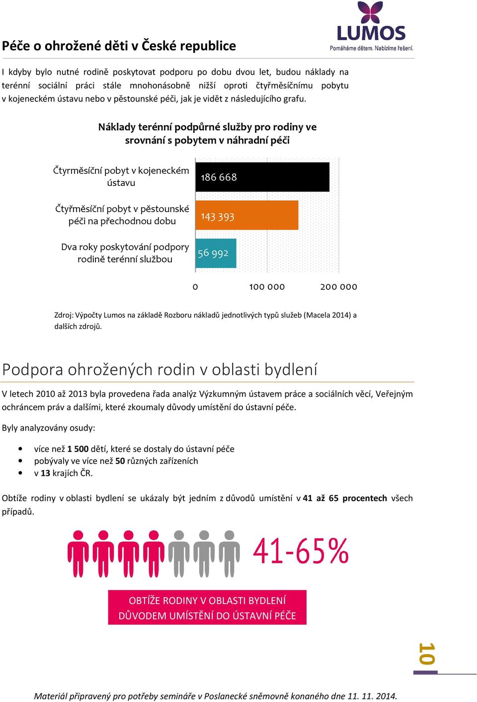 Náklady terénní podpůrné služby pro rodiny ve srovnání s pobytem v náhradní péči Čtyrměsíční pobyt v kojeneckém ústavu Čtyřměsíční pobyt v pěstounské péči na přechodnou dobu Dva roky poskytování