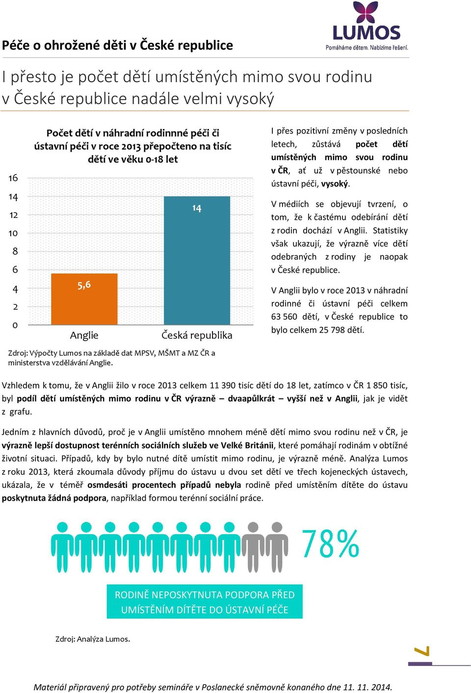 V médiích se objevují tvrzení, o tom, že k častému odebírání dětí z rodin dochází v Anglii. Statistiky však ukazují, že výrazně více dětí odebraných z rodiny je naopak v České republice.