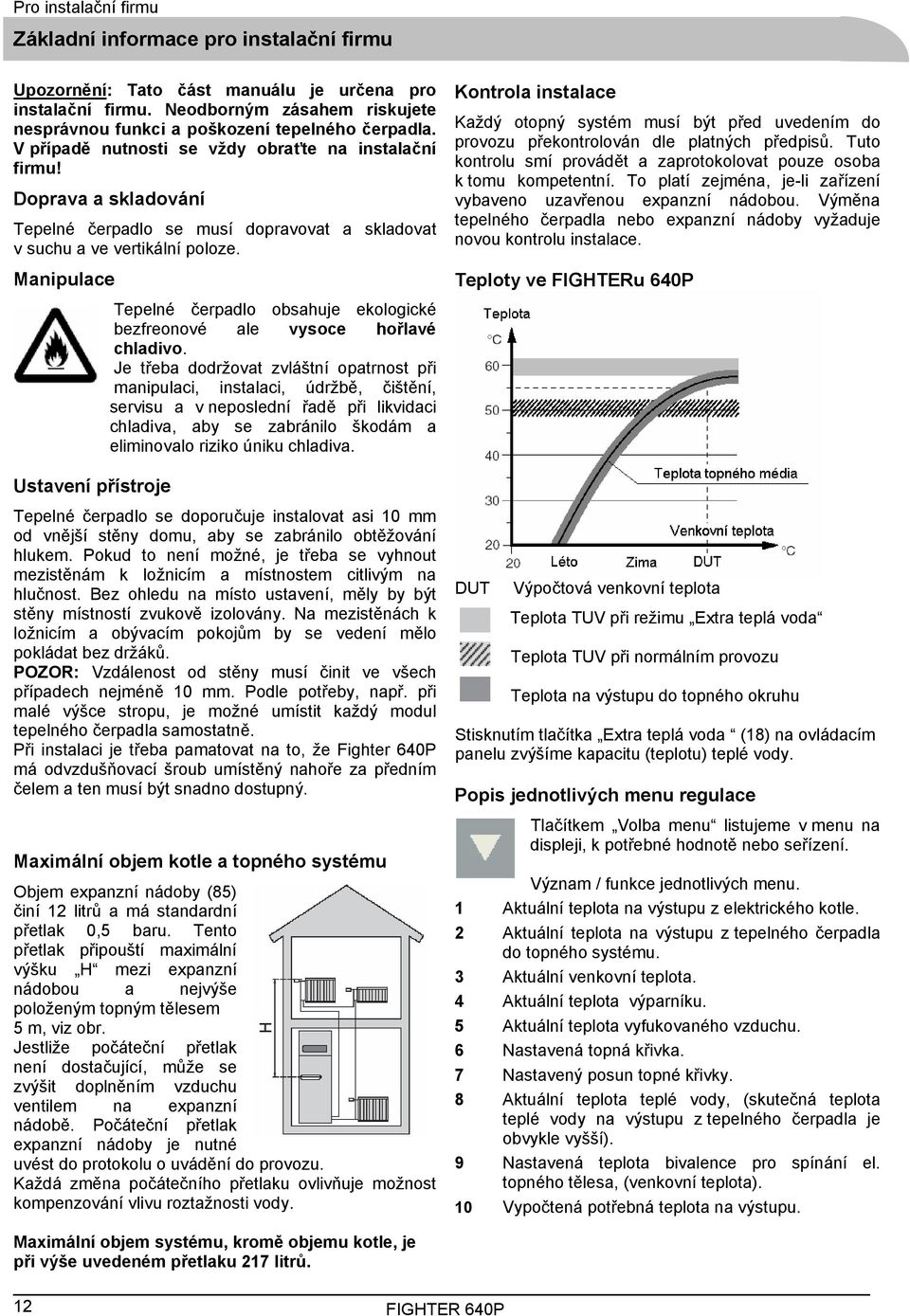 Manipulace Ustavení přístroje Tepelné čerpadlo obsahuje ekologické bezfreonové ale vysoce hořlavé chladivo.