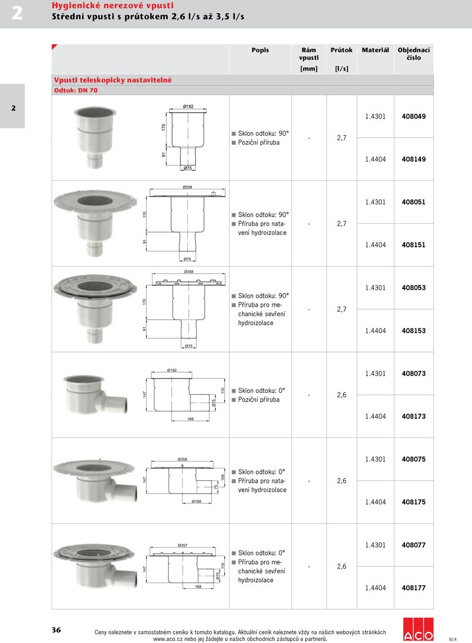 301 08053 Sklon odtoku: 90 170 91 Příruba pro mechanické sevření -,7 1.0 08153 Ø75 Ø18 1.301 08073 17 Ø75 110 Sklon odtoku: 0 Poziční příruba -,6 169 1.0 08173 Ø358 1.