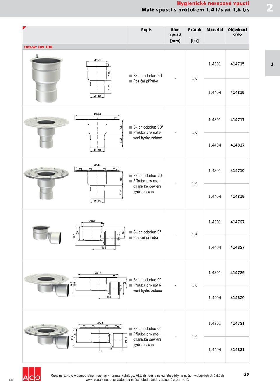 301 1719 106 10 Sklon odtoku: 90 Příruba pro mechanické sevření - 1,6 1.0 1819 Ø110 Ø16 1.301 177 109 17 Ø110 9 Sklon odtoku: 0 Poziční příruba - 1,6 181 1.0 187 Ø3 1.