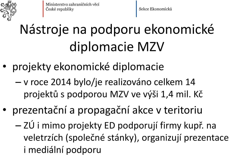 Kč prezentační a propagační akce v teritoriu ZÚ i mimo projekty ED podporují