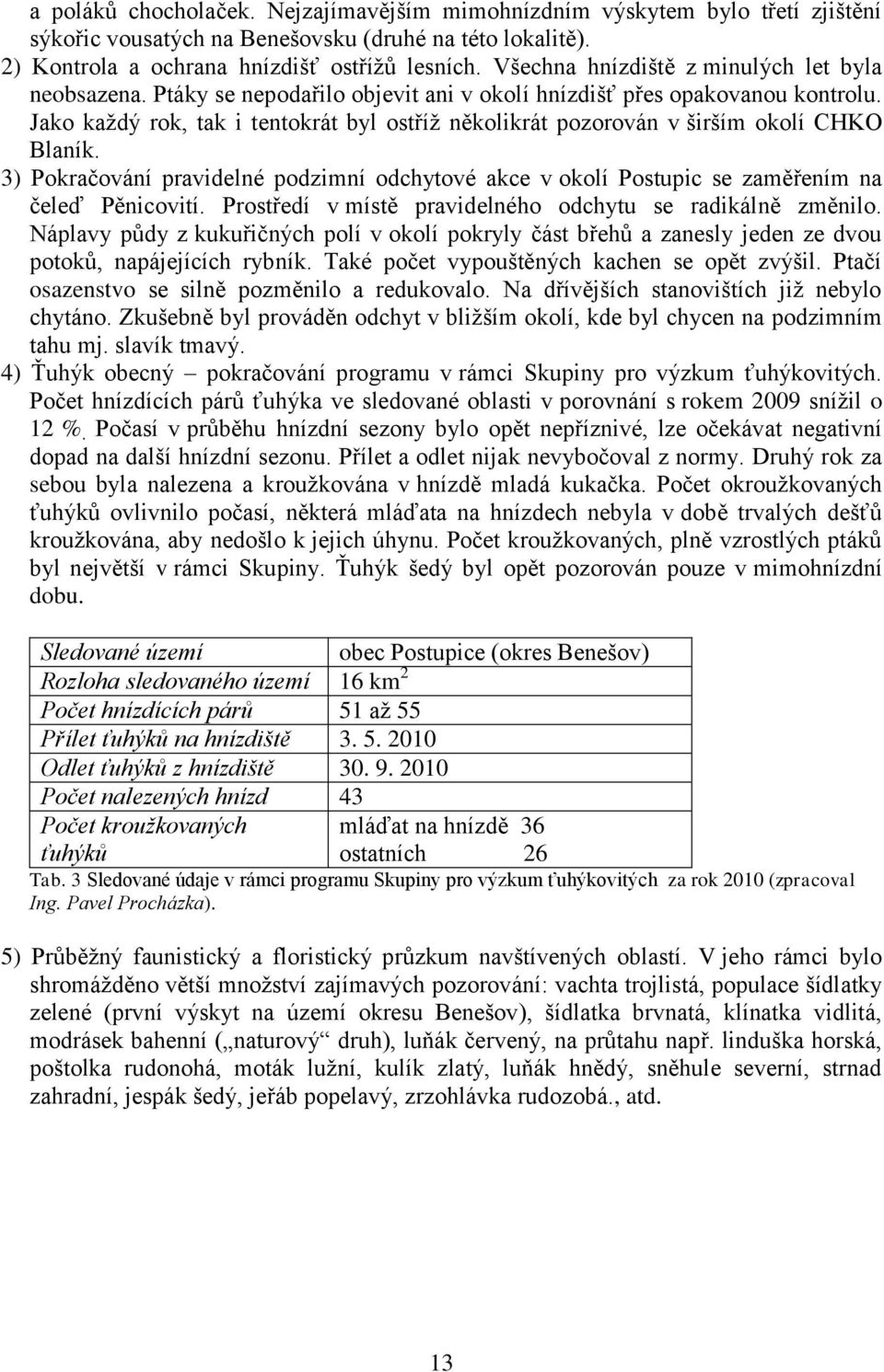 Jako kaţdý rok, tak i tentokrát byl ostříţ několikrát pozorován v širším okolí CHKO Blaník. 3) Pokračování pravidelné podzimní odchytové akce v okolí Postupic se zaměřením na čeleď Pěnicovití.