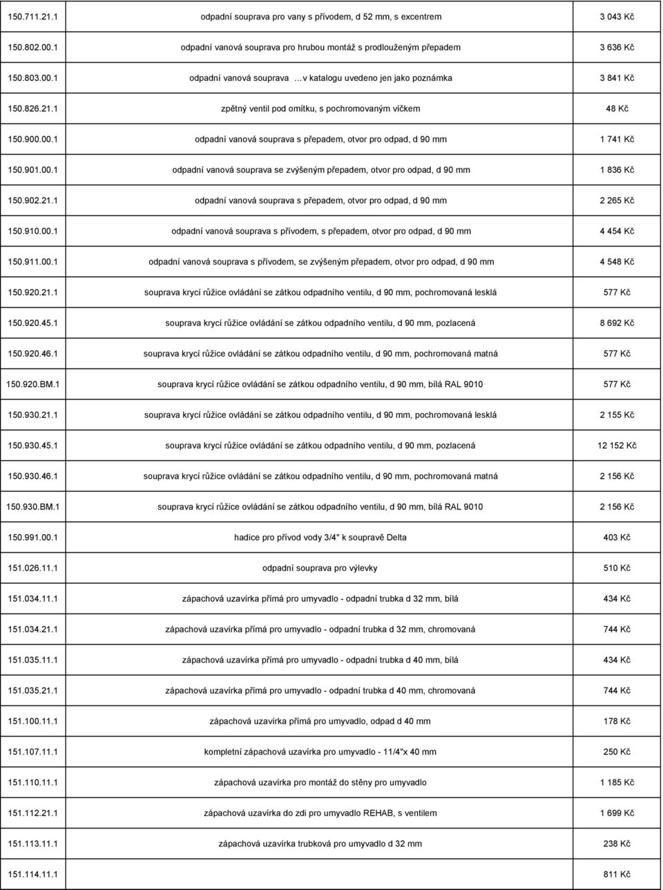 902.21.1 odpadní vanová souprava s přepadem, otvor pro odpad, d 90 mm 2 265 Kč 150.910.00.1 odpadní vanová souprava s přívodem, s přepadem, otvor pro odpad, d 90 mm 4 454 Kč 150.911.00.1 odpadní vanová souprava s přívodem, se zvýšeným přepadem, otvor pro odpad, d 90 mm 4 548 Kč 150.