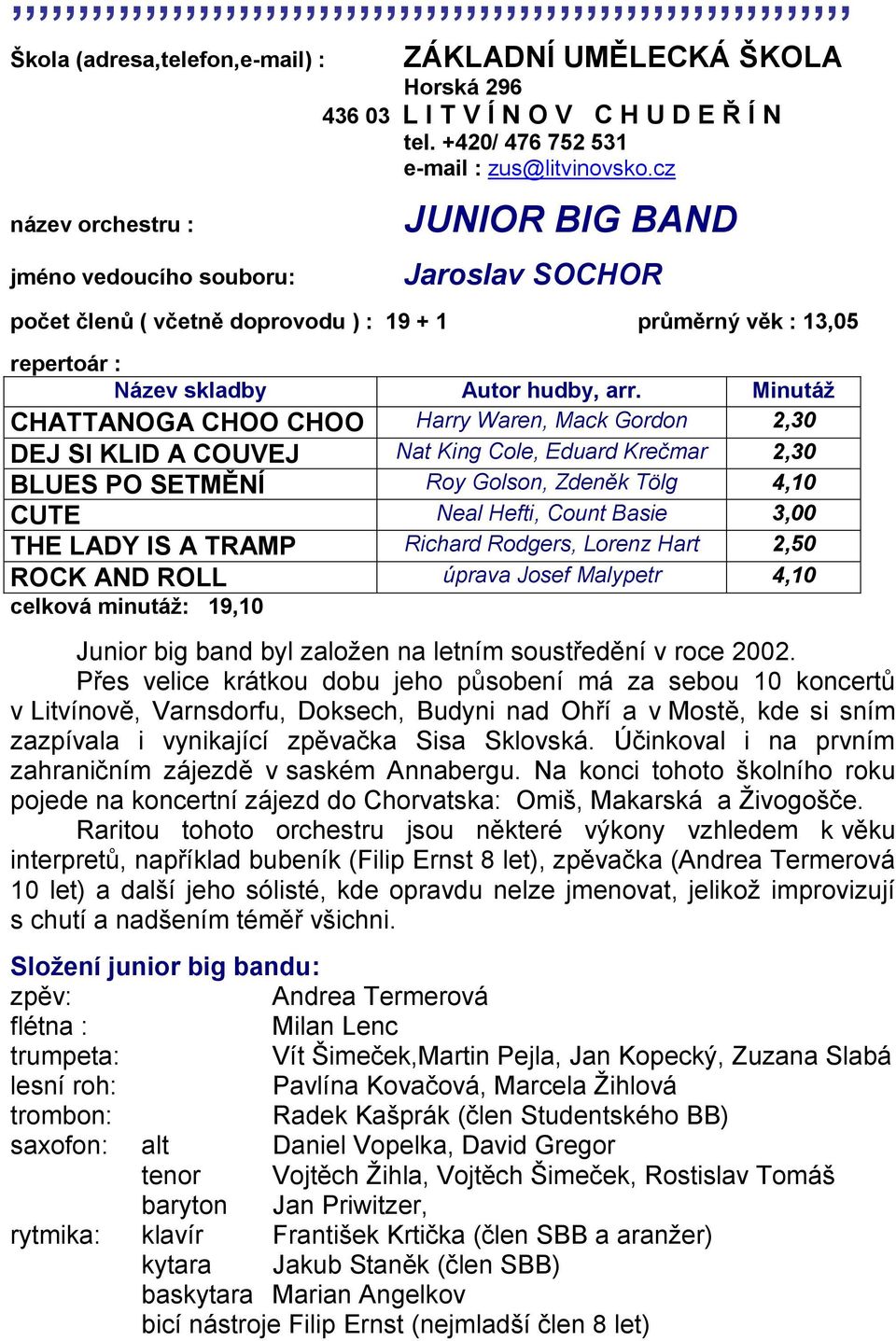 Minutáţ CHATTANOGA CHOO CHOO Harry Waren, Mack Gordon 2,30 DEJ SI KLID A COUVEJ Nat King Cole, Eduard Krečmar 2,30 BLUES PO SETMĚNÍ Roy Golson, Zdeněk Tölg 4,10 CUTE Neal Hefti, Count Basie 3,00 THE