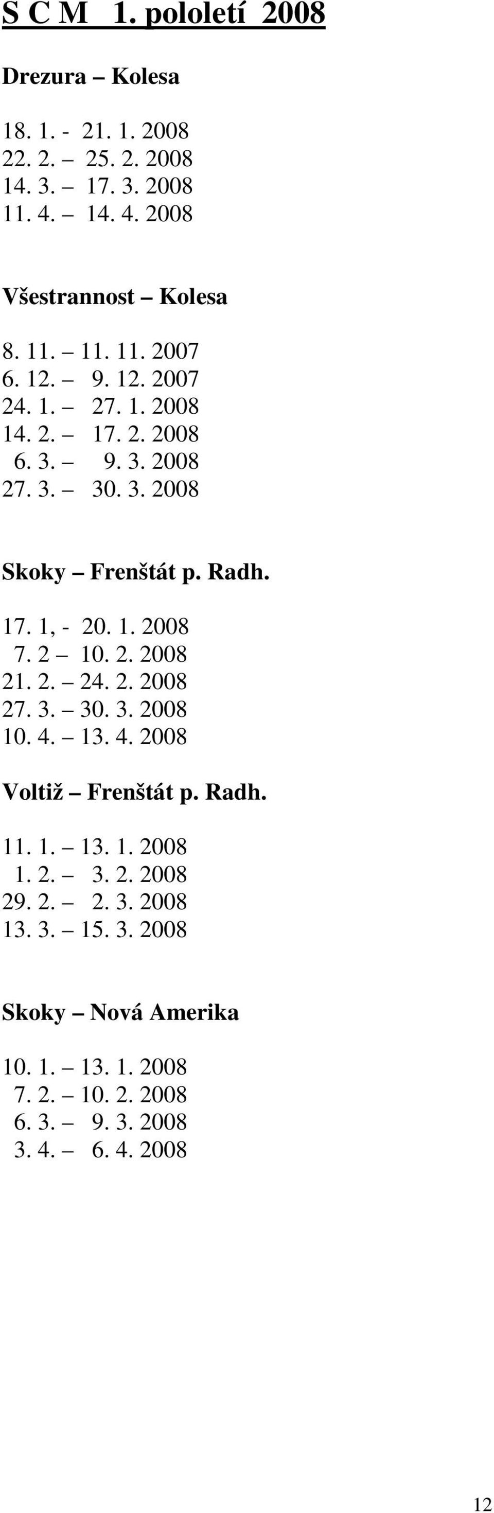 1. 2008 7. 2 10. 2. 2008 21. 2. 24. 2. 2008 27. 3. 30. 3. 2008 10. 4. 13. 4. 2008 Voltiž Frenštát p. Radh. 11. 1. 13. 1. 2008 1. 2. 3. 2. 2008 29.