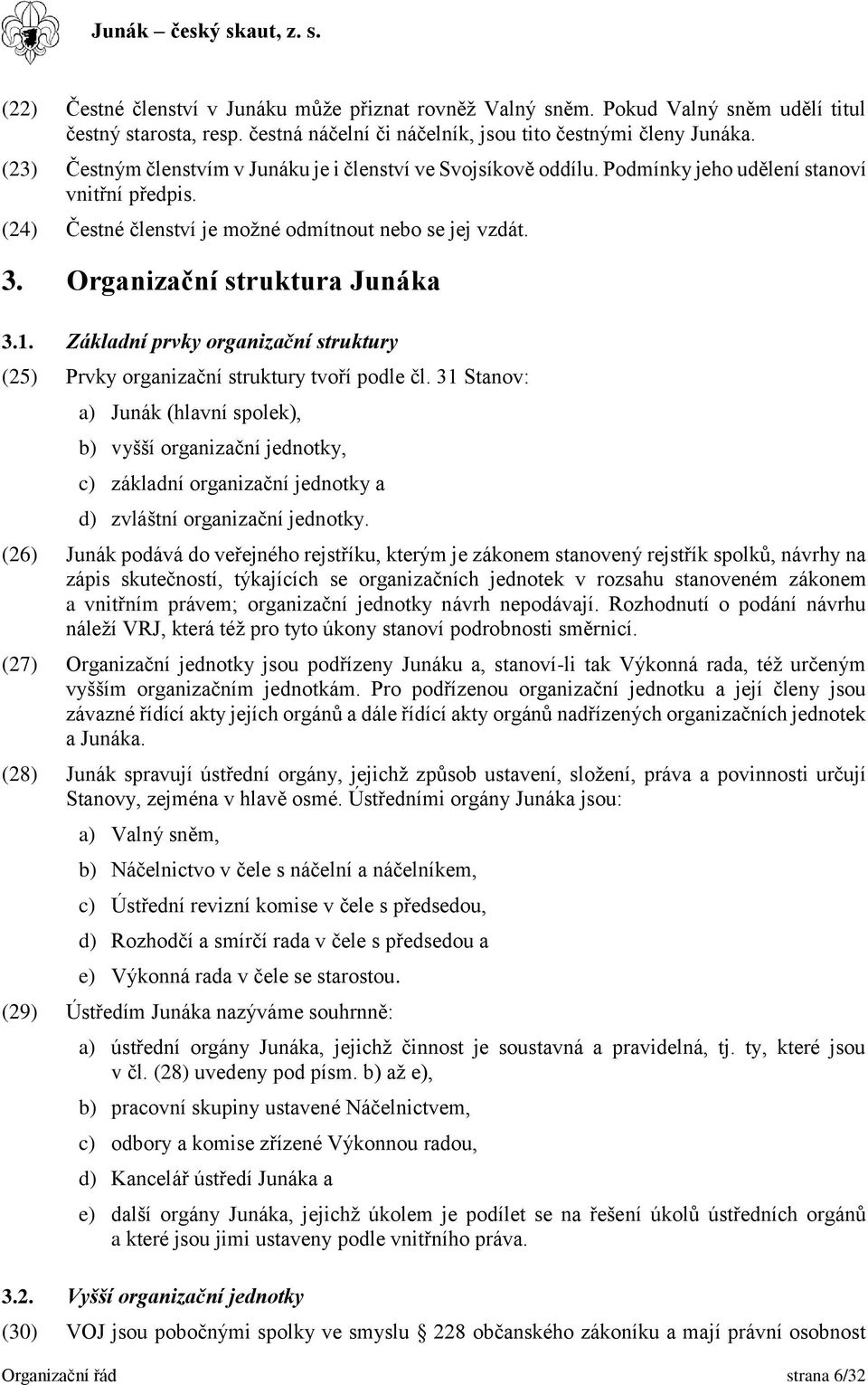 Organizační struktura Junáka 3.1. Základní prvky organizační struktury (25) Prvky organizační struktury tvoří podle čl.