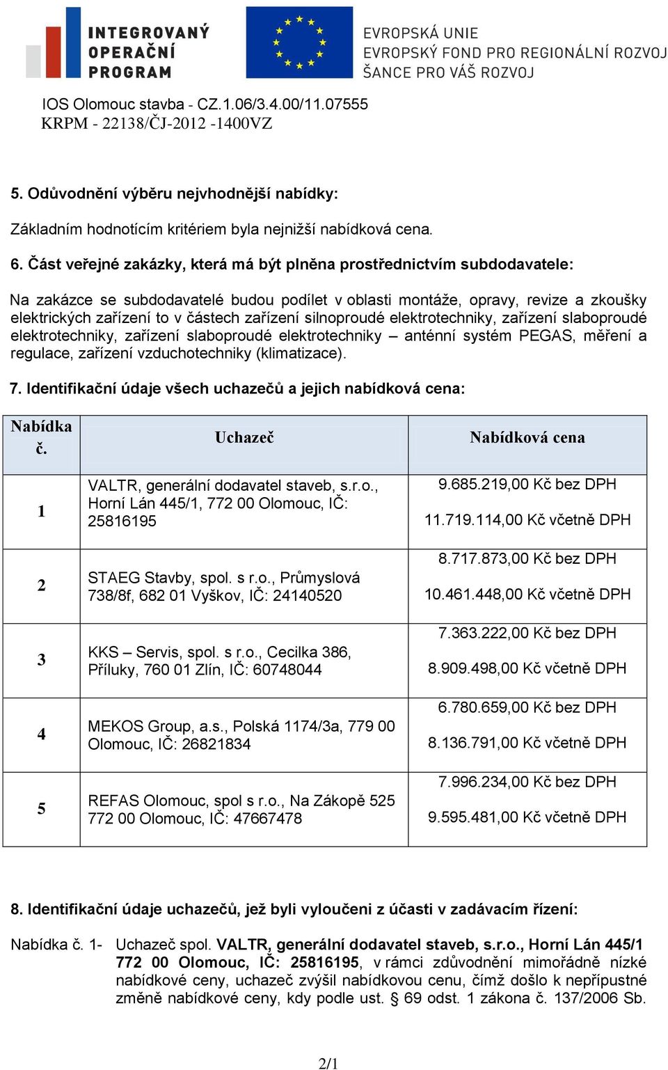 zařízení silnoproudé elektrotechniky, zařízení slaboproudé elektrotechniky, zařízení slaboproudé elektrotechniky anténní systém PEGAS, měření a regulace, zařízení vzduchotechniky (klimatizace). 7.