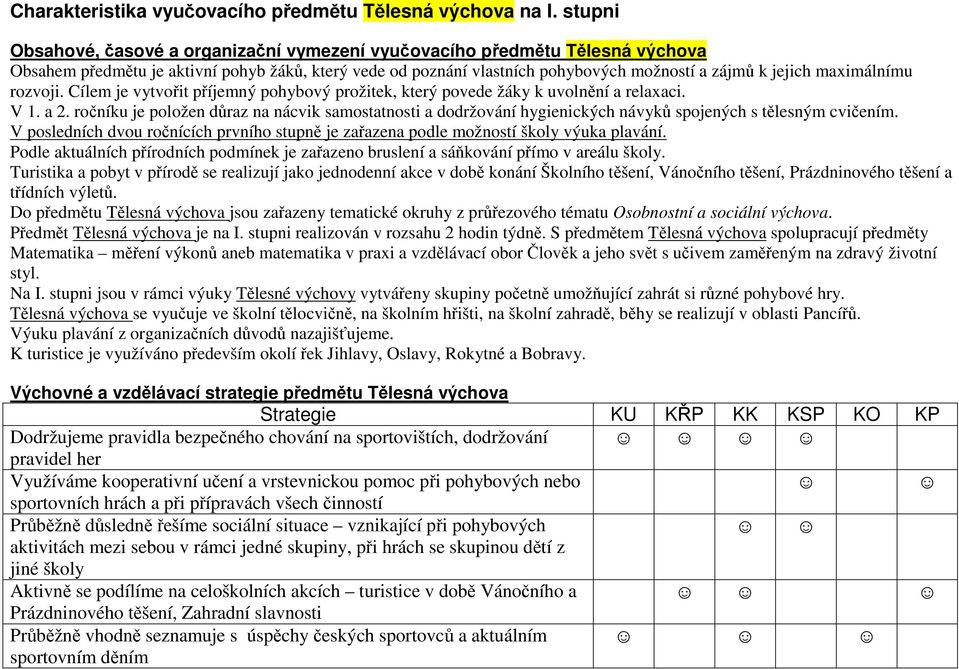 maximálnímu rozvoji. Cílem je vytvořit příjemný pohybový prožitek, který povede žáky k uvolnění a relaxaci. V 1. a 2.