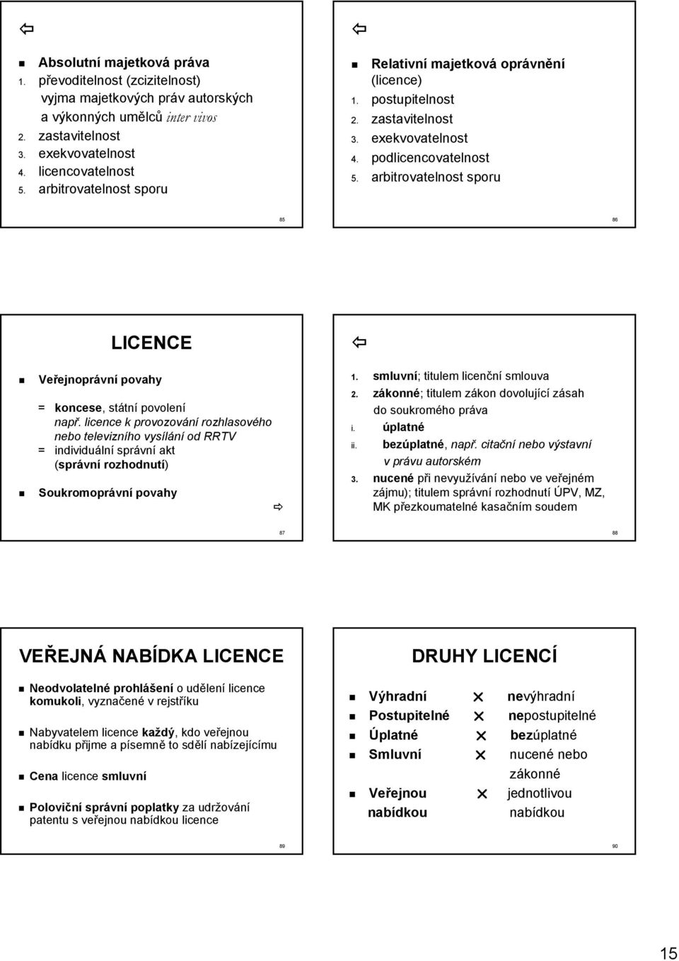 arbitrovatelnost sporu 85 86 LICENCE Veřejnoprávní povahy = koncese, státní povolení např.