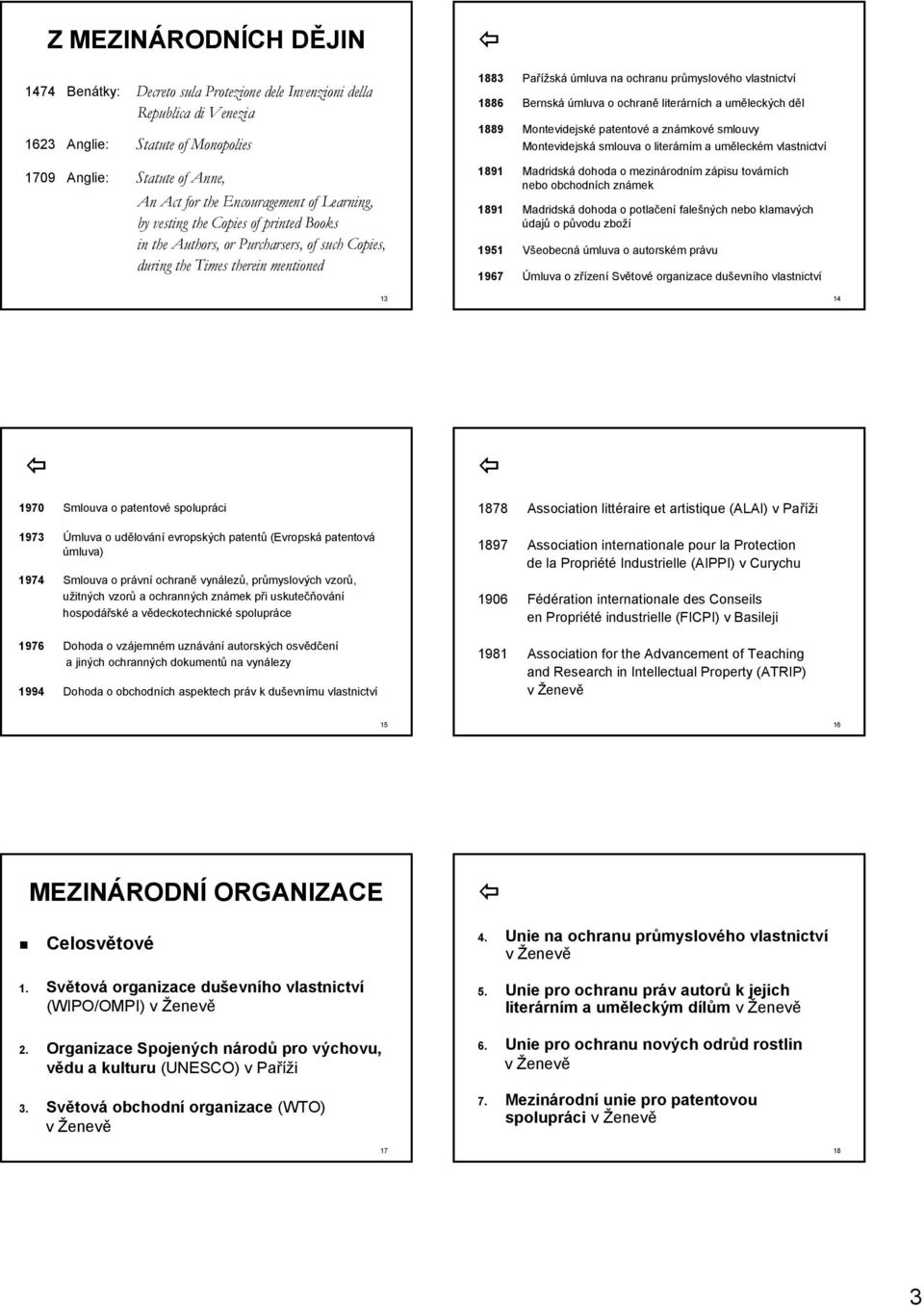 Bernská úmluva o ochraně literárních a uměleckých děl 1889 Montevidejské patentové a známkové smlouvy Montevidejská smlouva o literárním a uměleckém vlastnictví 1891 Madridská dohoda o mezinárodním