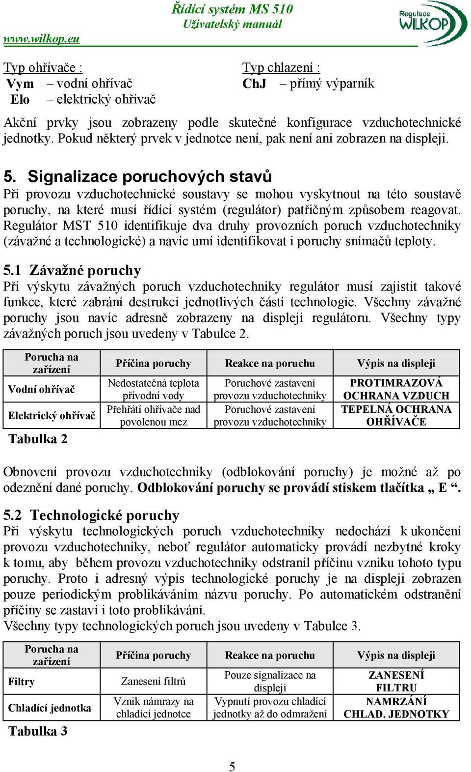 Signalizace poruchových stavů Při provozu vzduchotechnické soustavy se mohou vyskytnout na této soustavě poruchy, na které musí řídící systém (regulátor) patřičným způsobem reagovat.