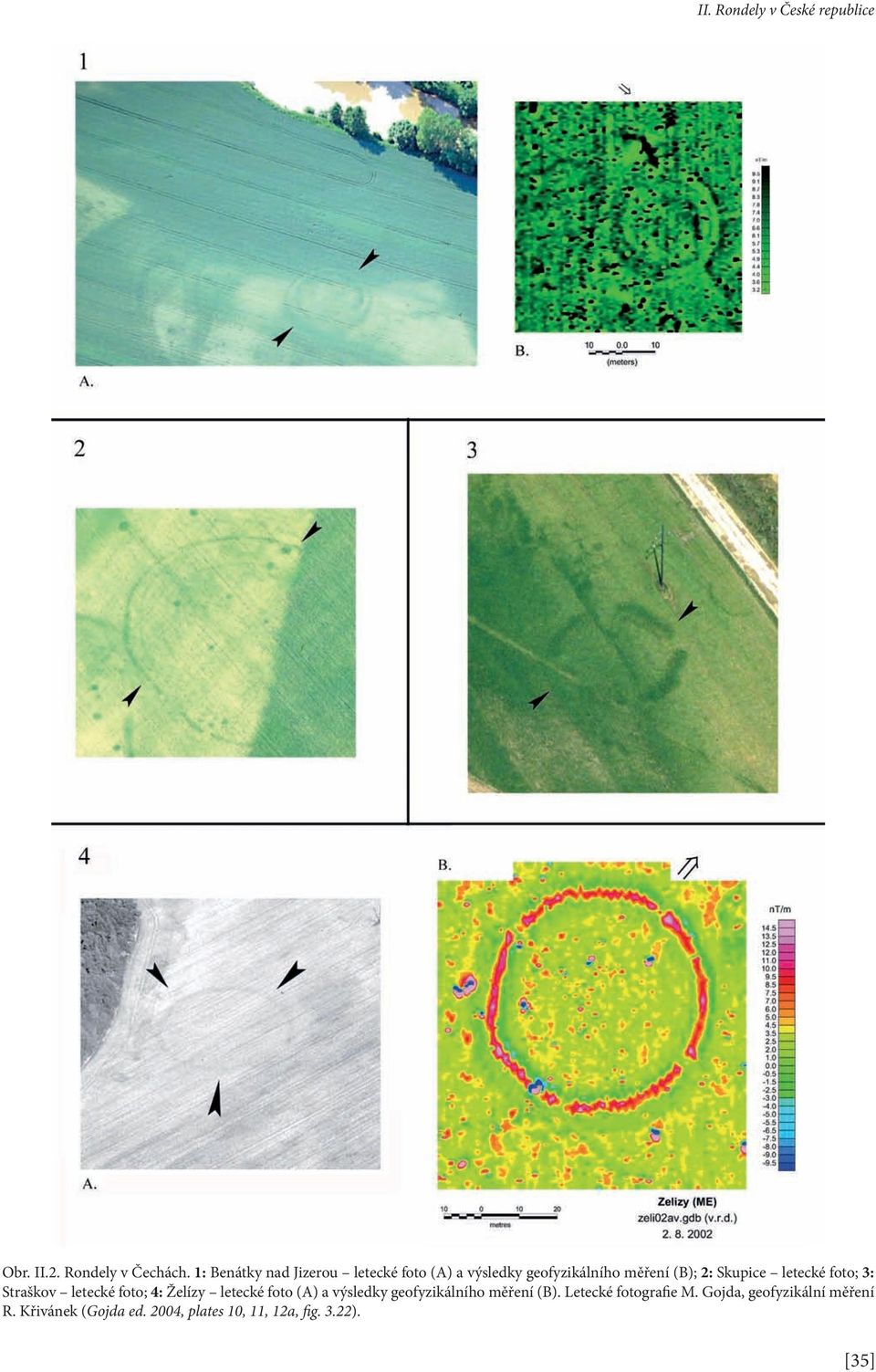 letecké foto; 3: Straškov letecké foto; 4: Želízy letecké foto (A) a výsledky