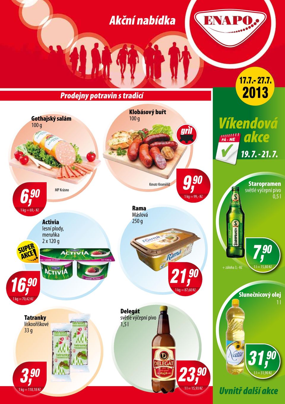 6, 1 kg = 69,- Kč 1 kg = 70,42 Kč Tatranky lískooříškové 33 g Activia lesní plody, meruňka 2 x 120