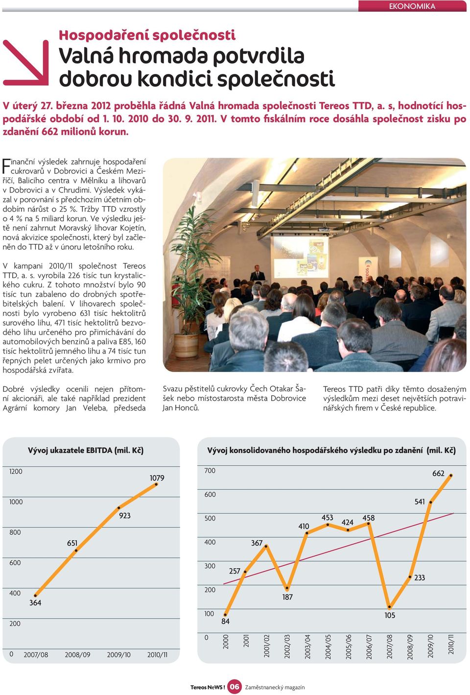 Finanční výsledek zahrnuje hospodaření cukrovarů v Dobrovici a Českém Meziříčí, Balicího centra v Mělníku a lihovarů v Dobrovici a v Chrudimi.