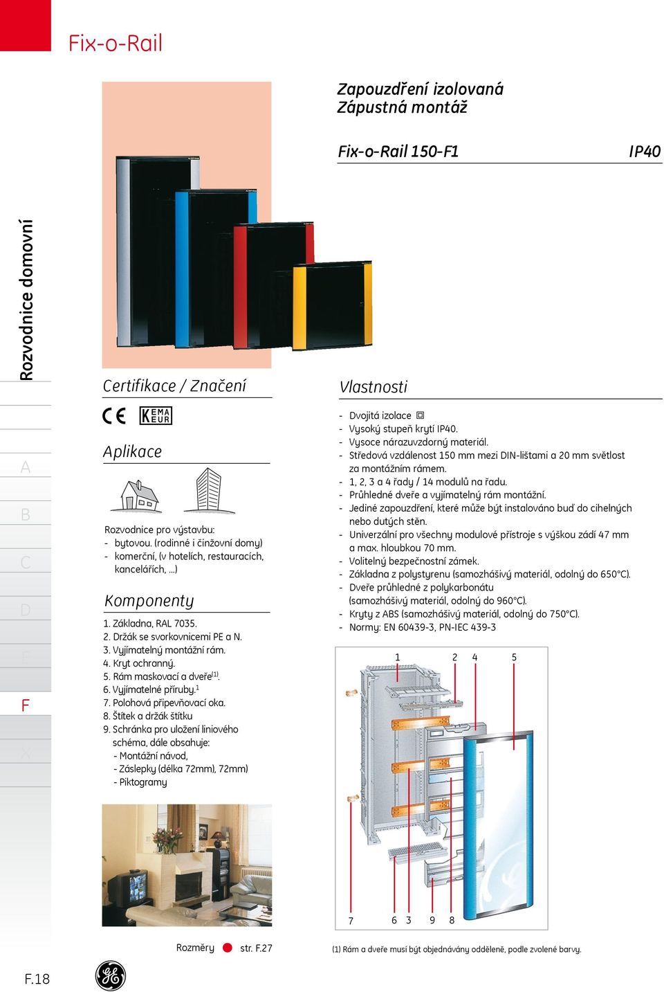 Rám maskovací a dveře (). 6. Vyjímatelné příruby. 7. Polohová připevňovací oka. 8. Štítek a držák štítku 9.