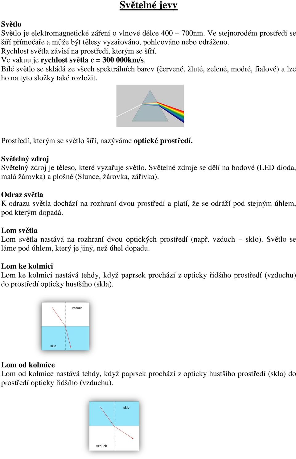 Bílé světlo se skládá ze všech spektrálních barev (červené, žluté, zelené, modré, fialové) a lze ho na tyto složky také rozložit. Prostředí, kterým se světlo šíří, nazýváme optické prostředí.