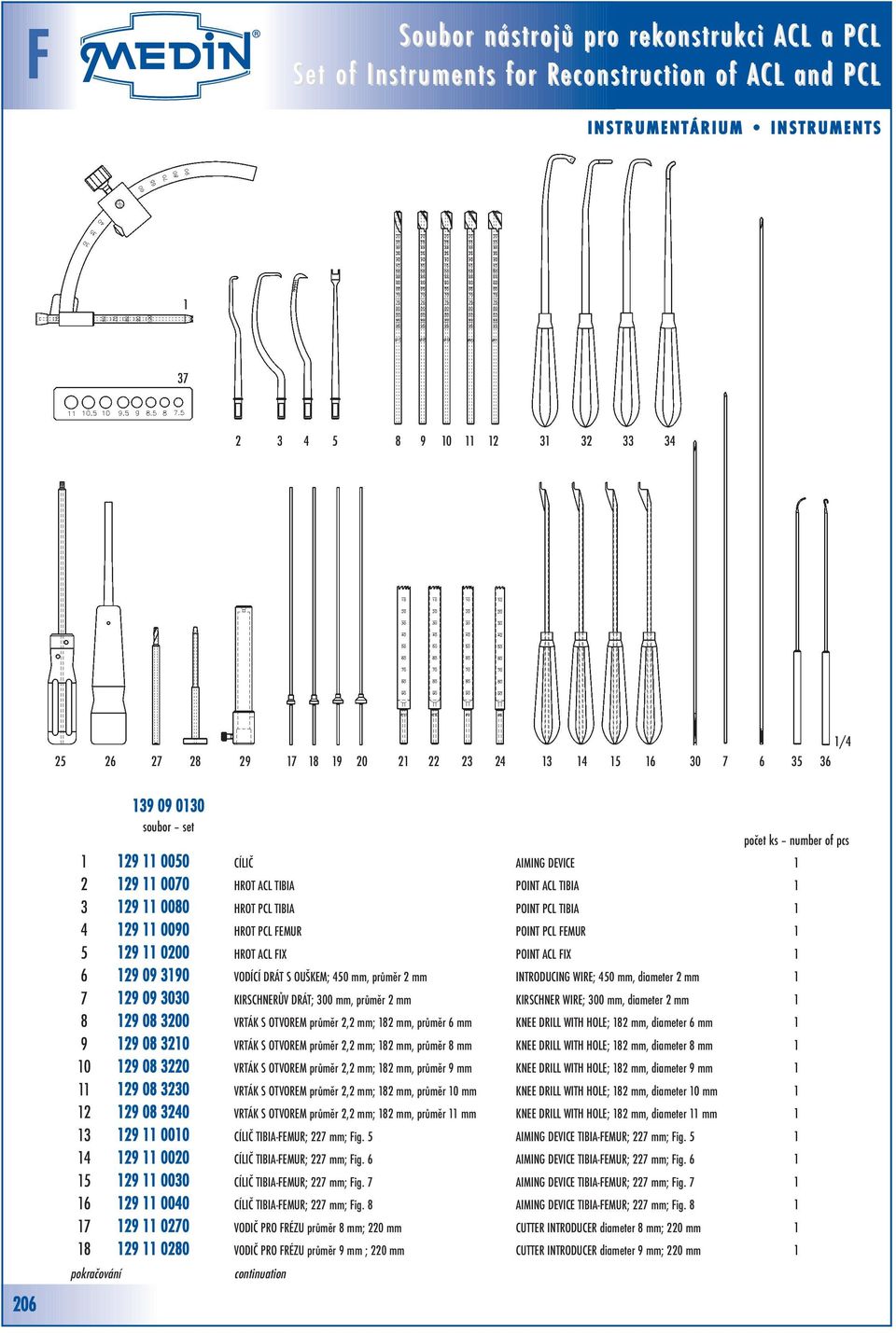 129 11 0090 HROT PCL FEMUR POINT PCL FEMUR 1 5 129 11 0200 HROT ACL FIX POINT ACL FIX 1 6 129 09 3190 VODÍCÍ DRÁT S OUŠKEM; 450 mm, průměr 2 mm INTRODUCING WIRE; 450 mm, diameter 2 mm 1 7 129 09 3030