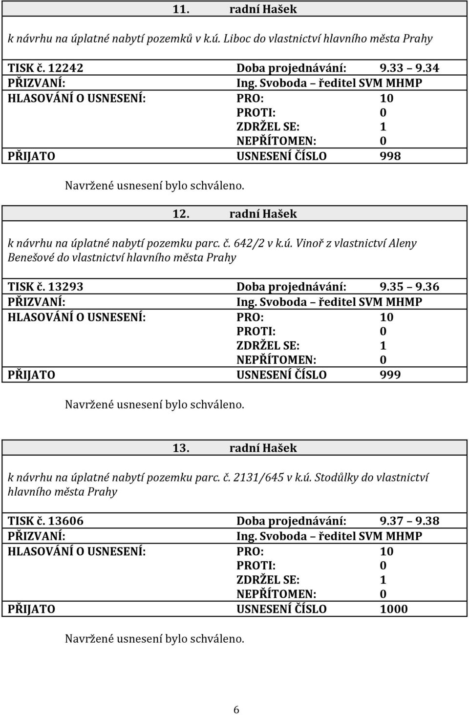 latné nabytí pozemku parc. č. 642/2 v k.ú. Vinoř z vlastnictví Aleny Benešové do vlastnictví hlavního města Prahy TISK č. 13293 Doba projednávání: 9.35 9.36 Ing.